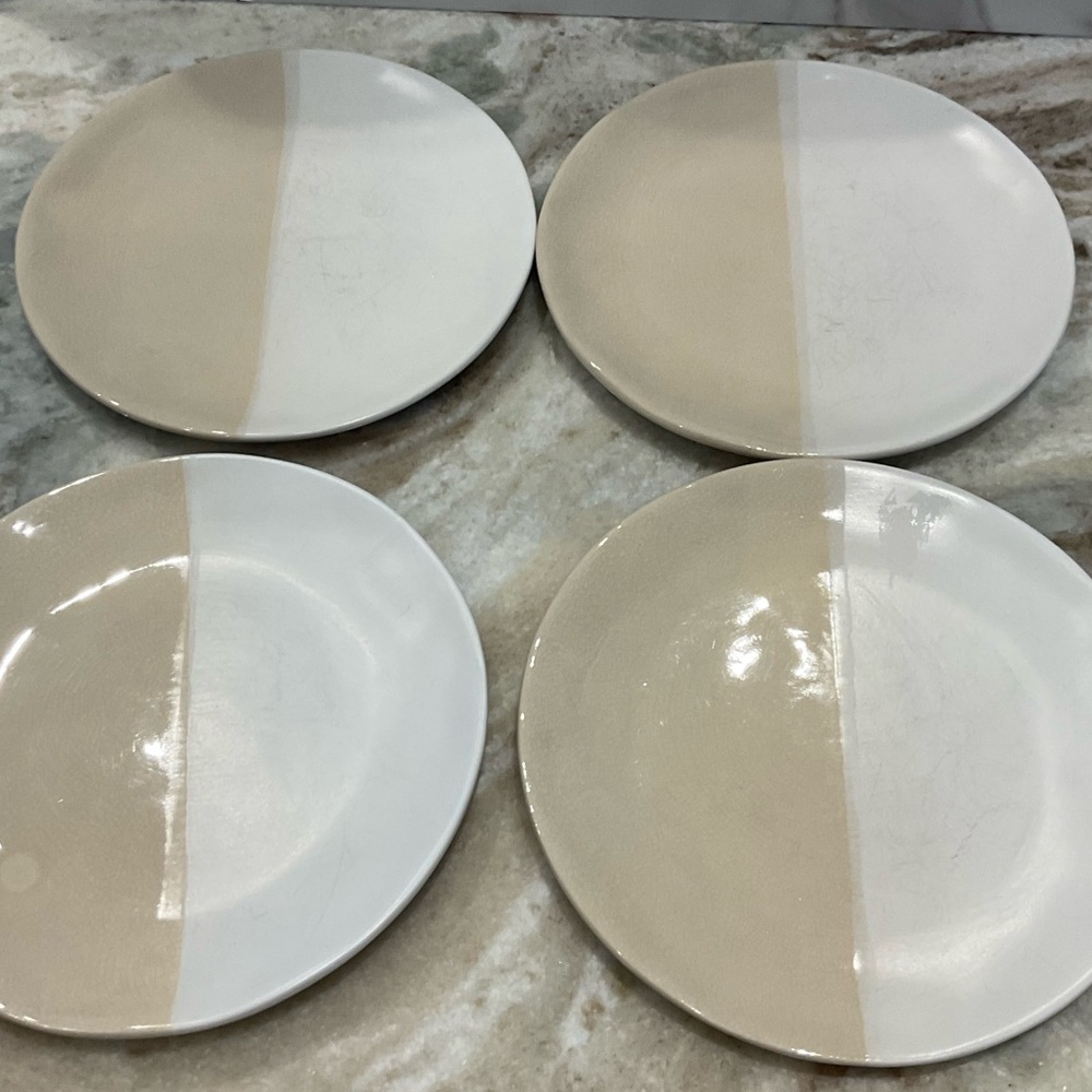 Anthropologie Keegan By Joyce Tan Two Tone 8.25” Salad Luncheon Plates Set of 4